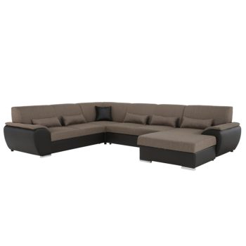   ülőgarnitúra U alakban, szövet barna/textilbőr barna, jobbos, EMILY U