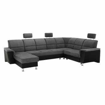   Ülőgarnitúra, műbőr fekete/szövet sötétszürke, jobbos, SANTIAGO U