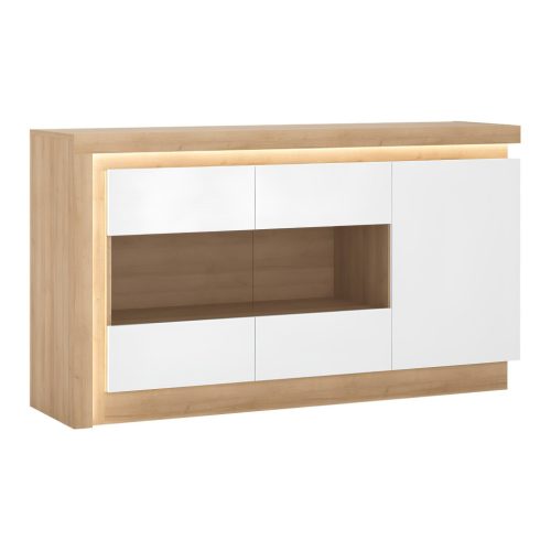 Komód LYOK02,  riviera tölgyfa/fehér extra magasfényű, LEONARDO