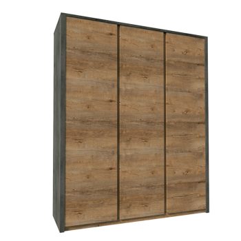   Szekrény háromajtós, tölgy lefkas sötét/smooth szürke, MONTANA S3D