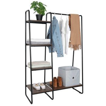   Szekrény szervező/polcállvány polcokkal, fekete/dió, ROBYN