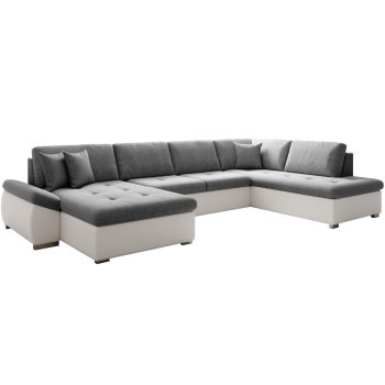 Kinyitható ülőgarnitúra, fehér/szürke, jobbos, MATAR U