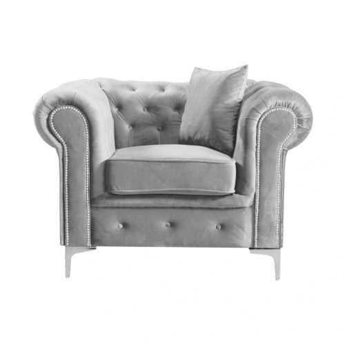 Luxus fotel, világosszürke Velvet szövet, ROMANO