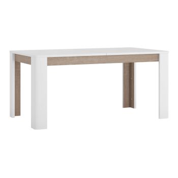   Széthúzható étkezőasztal, fehér extra magasfényű HG/sonoma tölgy sötét trufla, 160-200x90 cm, LYNATET TYP 75