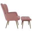 Fotel lábtartóval, rózsaszín Velvet szövet/tölgy, HABEN