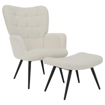 Fotel lábtartóval, fehér Velvet szövet/fekete, HABEN