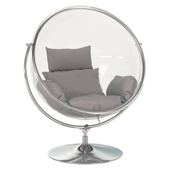   Függő fotel állvánnyal, átlátszó/ezüst/szürke, BUBBLE NEW TYP 2