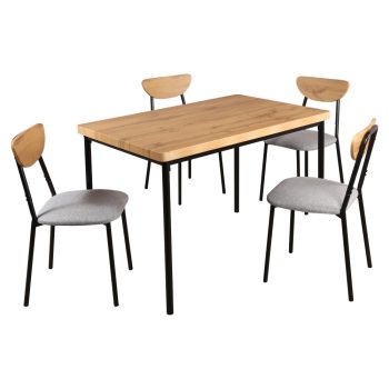  Étkezőgarnitúra 1+4, világos tölgy/szürke/fekete, MADIO