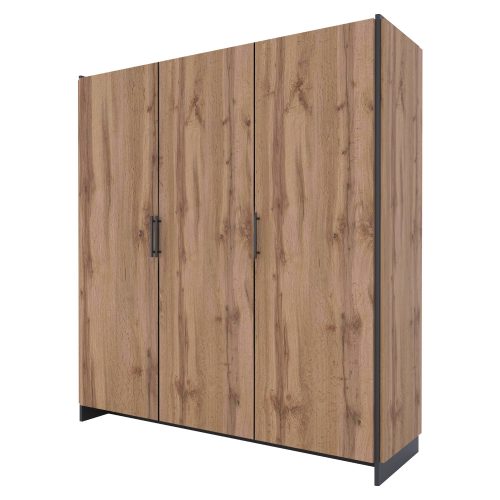 Szekrény, háromajtós, wotan tölgy/fekete, AMONI 3D