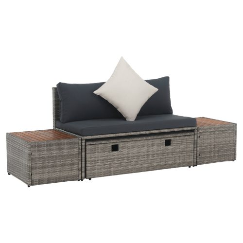 Kerti rattan szett, szürke/természetes/krémszínű, DEBRA