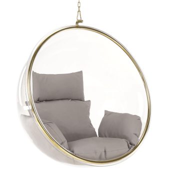 Függő fotel, átlátszó/arany/szürke, BUBBLE NEW TYP 1