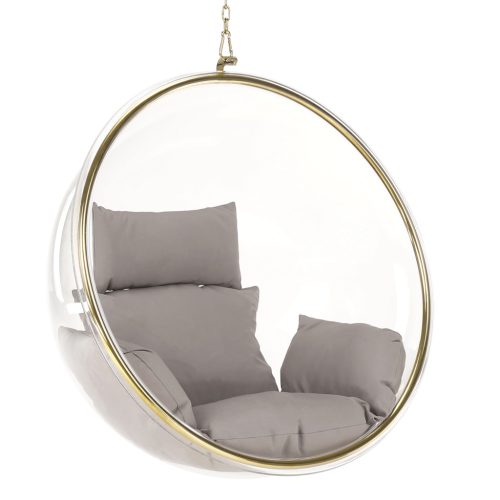 Függő fotel, átlátszó/arany/szürke, BUBBLE NEW TYP 1