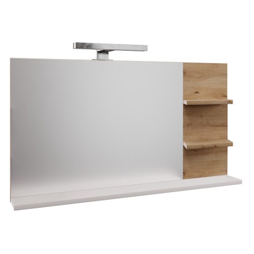 Tükör LED világítással, fehér/artisan tölgy, CUBO CUB04