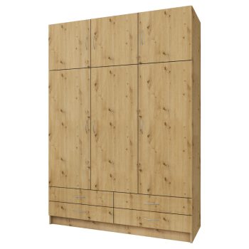 Ruhásszekrény, háromajtós, artisan tölgy, GERI NEW