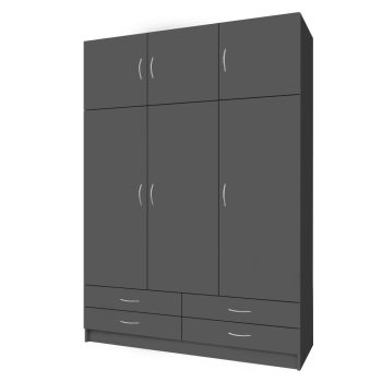 Ruhásszekrény, háromajtós, grafit, GERI NEW