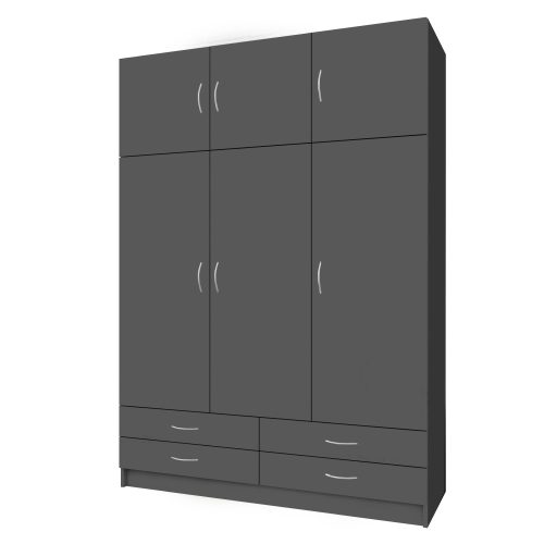 Ruhásszekrény, háromajtós, grafit, GERI NEW