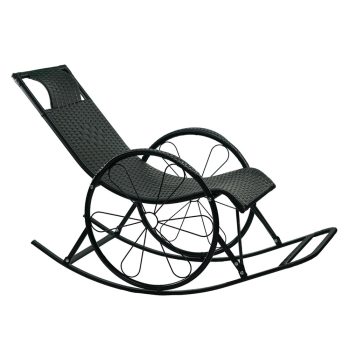 Hintaszék, rattan/fém, fekete, ROKIN