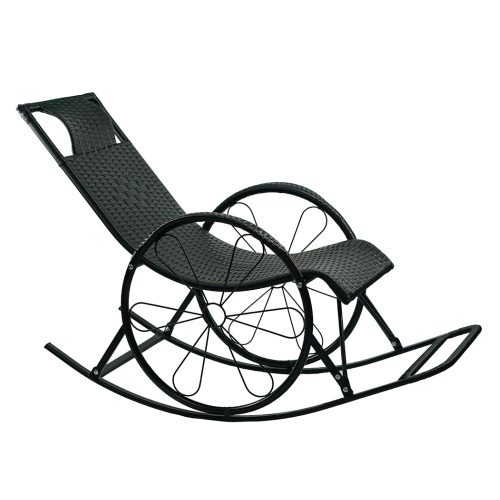 Hintaszék, rattan/fém, fekete, ROKIN