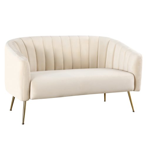 Design kétszemélyes kanapé, bézs Velvet szövet/gold króm-arany, BAGY
