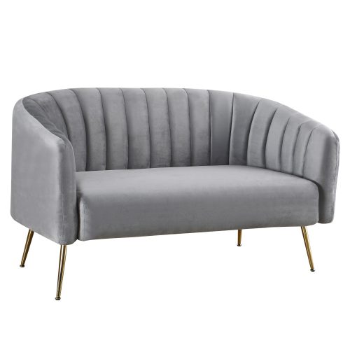 Design kétszemélyes kanapé, szürke Velvet szövet/gold króm-arany, BAGY