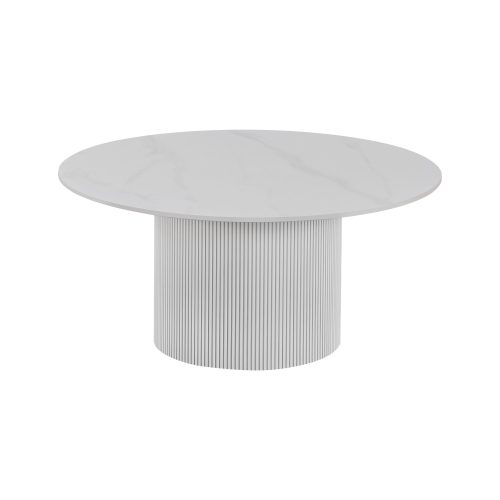 Dohányzóasztal, fehér márvány/MDF, átmérő 80 cm, MAHIR TYP 1