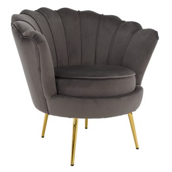   Art-deco stílusú fotel, szürkésbarna Velvet szövet/gold arany króm, NOBLEO