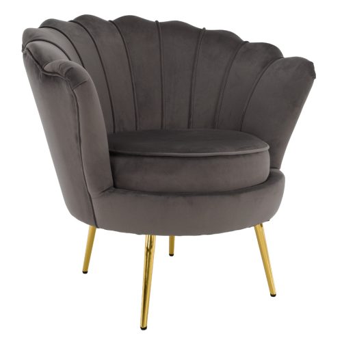 Art-deco stílusú fotel, szürkésbarna Velvet szövet/gold arany króm, NOBLEO