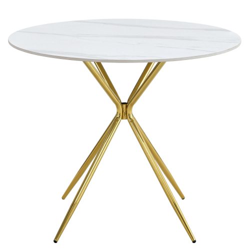 Étkezőasztal, fehér márvány/gold arany króm, átmérő 90 cm, MEKNER
