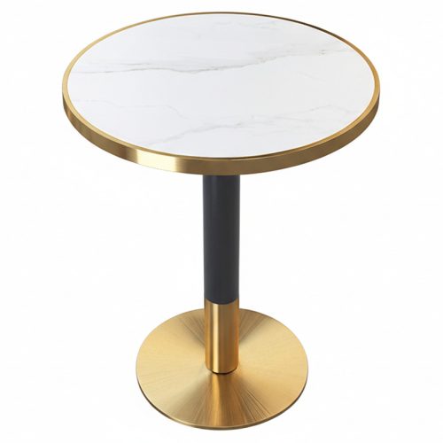 Bisztró asztal étkezőbe, fehér márvány/fekete/arany, átmérő 80 cm, OREN