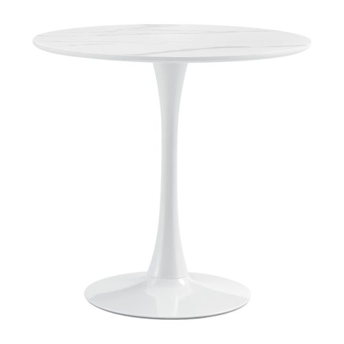 Étkezőasztal, világos márvány/fehér, átmérő 80 cm, LORIAN