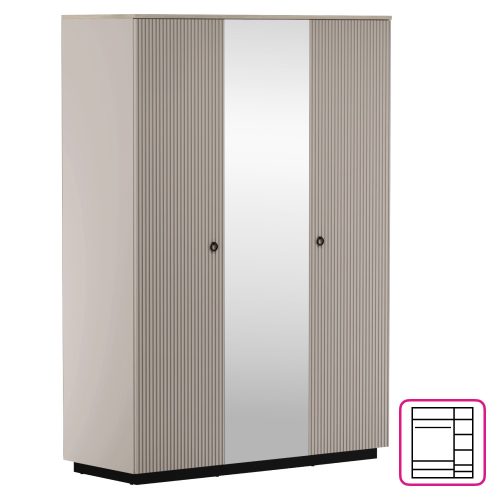 Szekrény tükörrel, szürkésbarna Taupe/silverjack tölgy, DOMCA 3D