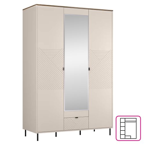 Szekrény, kasmír/castello tölgy, EYCO 3D1S