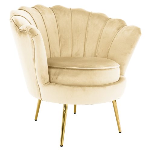 Art-deco stílusú fotel, bézs Velvet szövet/gold arany króm, NOBLEO