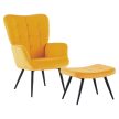 Fotel lábtartóval, sárga Velvet szövet/fekete, HABEN