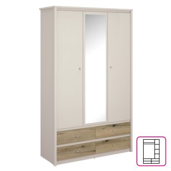 Szekrény tükörrel, kasmír/evoke tölgy, KAROS 3D4S