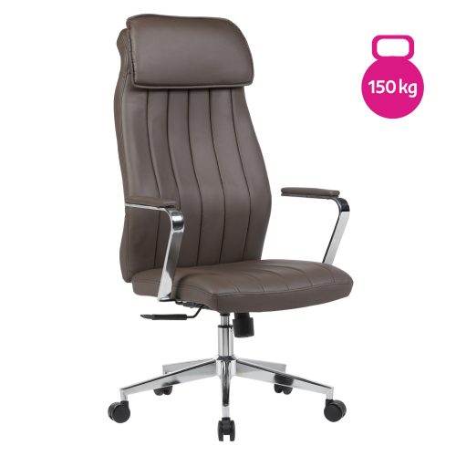 Irodai szék, szürkésbarna ekobőr/króm, teherbírás 150 kg, ELADIO