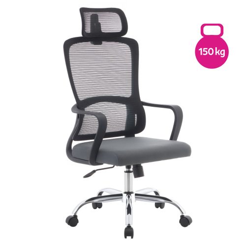 Irodai szék, fekete/szürke/króm, teherbírás 150 kg, RANDY