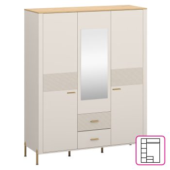 Szekrény tükörrel, kasmír/kő tölgy, RUNOL 3D2S