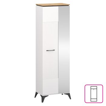 Szekrény tükörrel, fehér/evoke tölgy, VELIS 1D/40