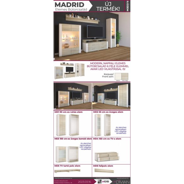 MADRID MD3 100 üveges komód elem